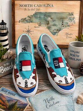 Vans Custom Hand Painted Slip-On Sneakers-Men 9/women 10.5